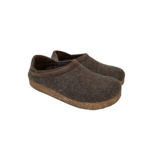 Haflinger GZH42 Women's Leather Trim Grizzly Brown Felted Wool Slippers Clogs 37